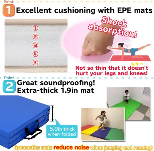 Miniatura 3 de KaRaDaStyle Tapete de gimnasia plegable y elástico de 71 x 24 x 2 pulgadas, para entrenamiento muscular, para niños, para yoga, deportes