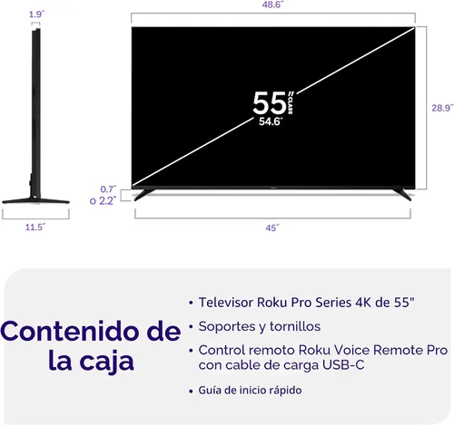 Miniatura 11 de Roku Smart TV 2025 – Serie Pro de 55 pulgadas, TV Mini-LED – RokuTV con Control Remoto por Voz Retroiluminado Pro – Televisión 4K QLED de Pantalla