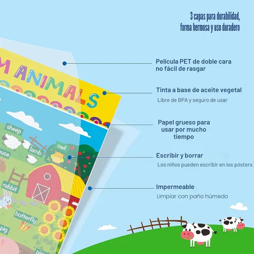 Miniatura 3 de Gethelud 17 Paquetes de Pósteres Educativos, Herramientas de Aprendizaje Preescolar Cubiertas con Película PET para Guardería, Jardín de Infantes