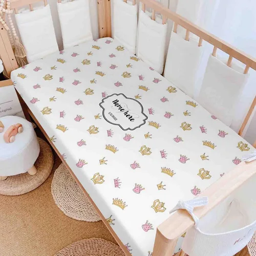 Miniatura 10 de Sábanas personalizadas para cuna para bebé niño y niña, diseño de flor de corona dorada, sábana bajera unisex para cuna para niño, suave como