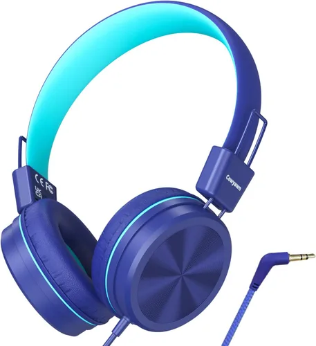 Cowyawn - Auriculares infantiles, auriculares para niños con limitador de volumen seguro de 94 dB, auriculares escolares con cable para niños,