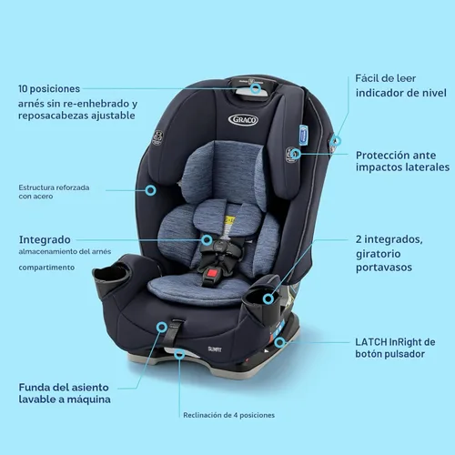Miniatura 8 de Graco Slimfit 3 en 1 Asiento de coche convertible, diseño ultra ahorrador de espacio, Silas, adecuado para orientación hacia atrás y hacia adelante