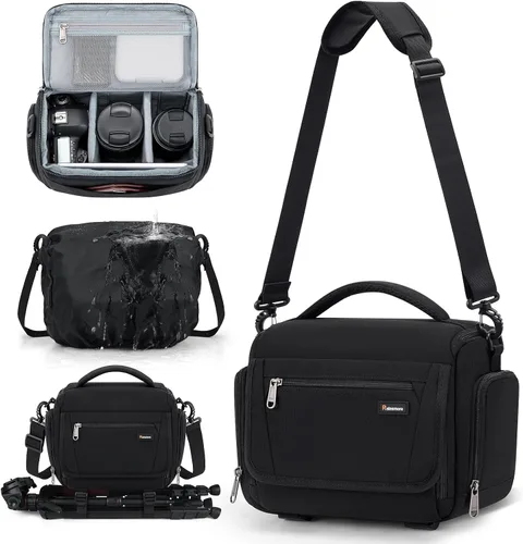 Miniatura 11 de RAINSMORE - Bolsa para cámara, estuche para cámara SLR/DSLR/sin espejo con divisor, soporte para trípode, bolsa cruzada impermeable digital