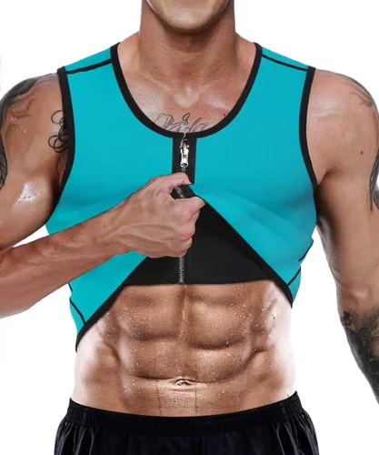 Miniatura 9 de NonEcho - Chaleco de sauna para hombre, chaleco de sudor caliente, entrenador de cintura de neopreno, camiseta sin mangas, moldeador, camiseta Negro
