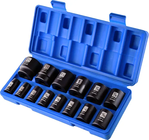 Miniatura 9 de EPAuto Juego de dados de impacto SAE poco profundos de 1/2 pulgada, CRV, 6 puntos, 14 dados