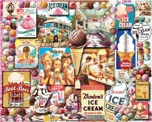 White Mountain Rompecabezas de 1000 piezas para collage de postres dulces con pieza grande, regalo para adultos y familia de 24 x 30 pulgadas, helado