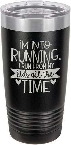 Taza con texto en inglés "I RUN FROM MY KIDS 20oz Drink Tumbler with Straw », grabada con láser, taza de viaje con divertidas citas de Yeti Rambler,