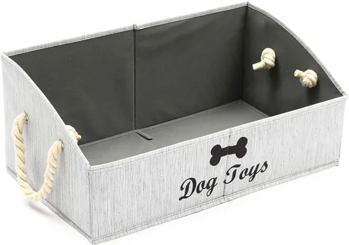 Miniatura 11 de Geyecete - Cajas grandes plegables de tela para almacenamiento de juguetes de perro, organizadores trapezoidales con asa de cuerda trenzada, cestas