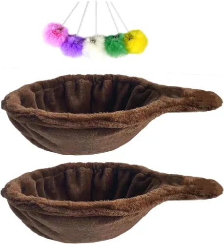 Miniatura 10 de SHENGOCASE Paquete de 2 tumbonas de repuesto de torre de árbol de gato beige de 13 pulgadas, 5 juguetes colgantes con pompones con cuerdas