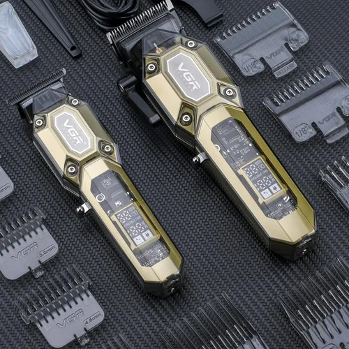 Miniatura 6 de VGR Cortadora de pelo profesional para hombres, juego de cortapelos y recortadoras inalámbricas, kit de corte de pelo para hombre con 10 peines Verde