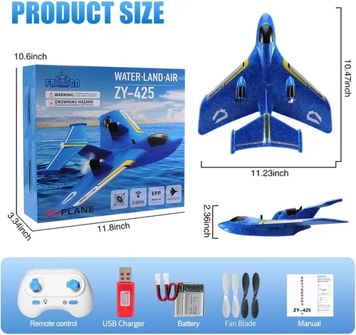 Miniatura 2 de Avión de agua a control remoto, avión RC para agua, tierra y aire, avión de control remoto, juguetes de combate volador, estabilizador de giroscopio