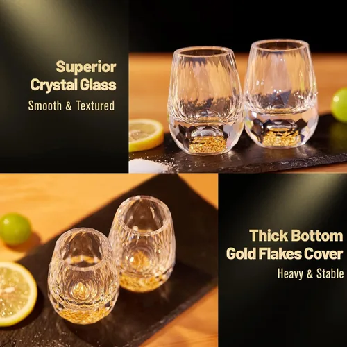 Miniatura 4 de DUJUST Vasos de chupito de diamante (1.5 onzas), juego de chupitos de cristal decorado con copos de hoja de oro de 24 quilates, vasos de chupito