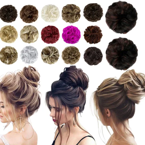 Miniatura 20 de Moño desordenado grande y desordenado, moño ondulado, rizado, coleteros gruesos, extensiones de cabello para mujeres y niñas, color marrón jengibre