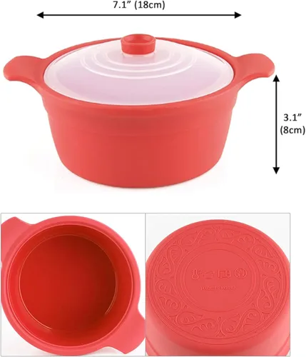 Miniatura 7 de Vaporizador de alimentos de silicona para microondas con asa y tapa, olla antiadherente de 1.2 L para ramen, recalentar sobras, almacenamiento
