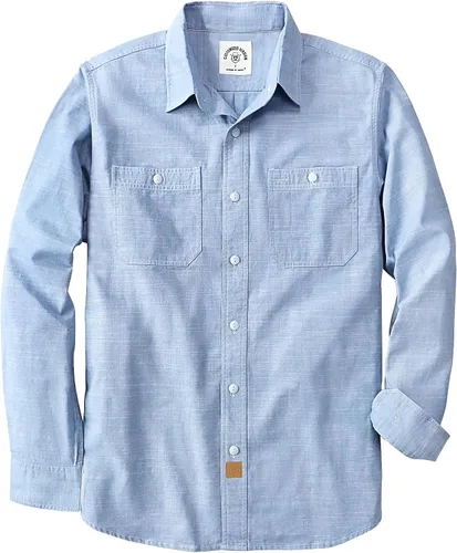 Miniatura 19 de Dubinik® Chambray - Camisa de trabajo de algodón de manga larga para hombre, con 2 bolsillos, casual, con botones