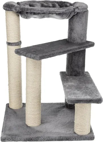TRIXIE Baza - Árbol para gatos mayores con hamaca y escalones, postes rascadores, parque infantil para gatos, gris, mediano