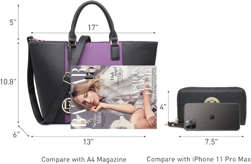 Miniatura 5 de DASEIN - Bolsa de mano para mujer, bolsa tipo bandolera, asa superior, bolsa plana para trabajar