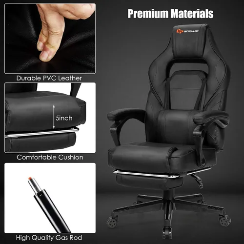 Miniatura 7 de Goplus Silla de masaje para juegos, respaldo reclinable, ajuste de altura del asiento, silla de oficina para computadora de carreras con reposapiés