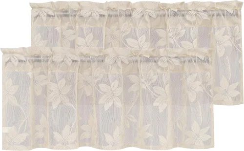 Miniatura 16 de DWCN Paquete de 2 cenefas de encaje floral para cocina, 52 x 18 pulgadas, con bolsillo para barra, cortina de gasa para ventana pequeña, cocina
