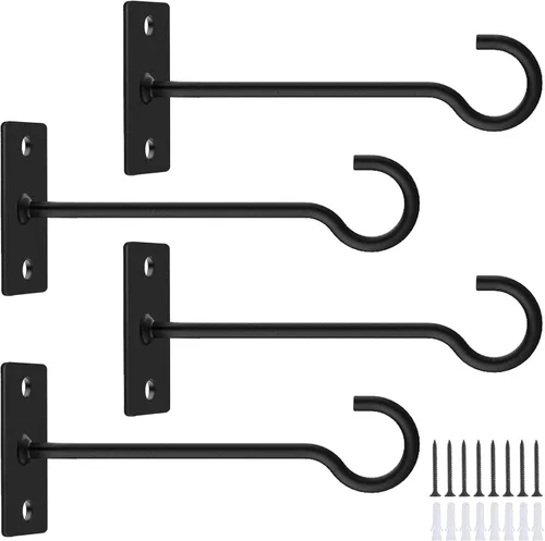Miniatura 15 de Ganchos para plantas, paquete de 2 soportes de metal para colgar plantas de 6 pulgadas, gancho decorativo para comederos de pájaros, macetas, Negro