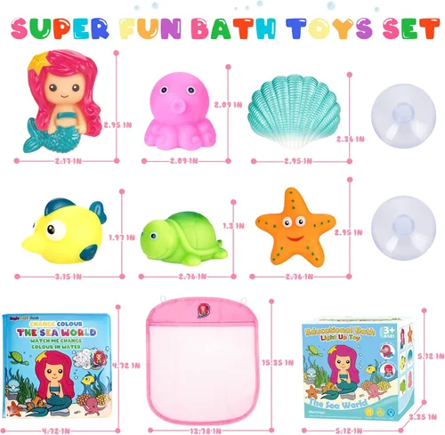 Miniatura 7 de Juguetes de baño iluminados para niños pequeños, niñas y bebés, juguetes de baño brillantes sin agujeros con libro de baño y organizador, juguetes