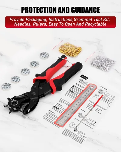Miniatura 6 de KingTool Kit profesional de perforador de cuero 2 en 1 con kit de ojales - Perfecto para cinturones, correas de reloj, correas, collares de perro