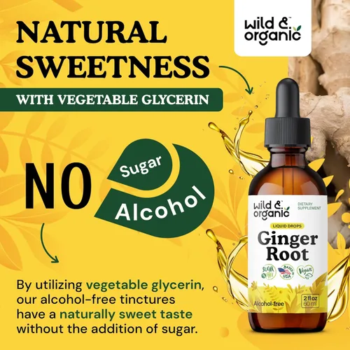 Miniatura 6 de Wild & Organic Gotas líquidas de extracto de jengibre, apoyo inmunológico y digestivo, suplemento líquido de raíz de jengibre, tintura vegana, sin