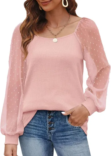 Miniatura 2 de WIHOLL Blouse Tops for Women Loose Fit Long Sleeve Shirts Square Neck Tops