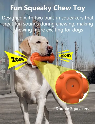 Miniatura 2 de SCHITEC - Juguete masticable para perros con sonido, hueso de goma natural resistente y duradero con cepillo de dientes, indestructible para Naranja