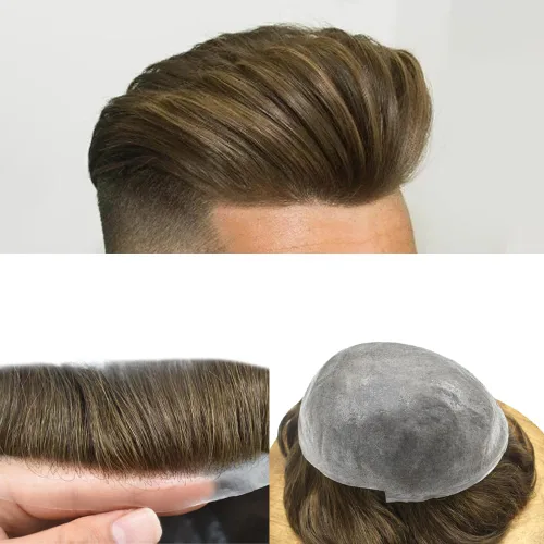 Miniatura 29 de Toupee - Sistema de cabello para hombre, 0.002 in, piel ultrafina, bucle en V, aspecto natural, piezas de pelo para hombre, tupé, piezas de repuesto