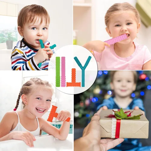 Miniatura 7 de Juguetes sensoriales para masticar para niños autistas, paquete de 4 tubos de silicona para masticar varillas, juguetes para autismo, TDAH, SPD