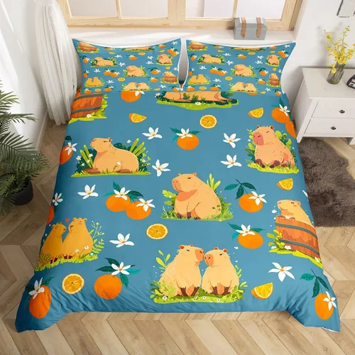 Miniatura 14 de Capybara - Juego de ropa de cama tamaño individual para niños y niñas, funda de edredón de animales roedores, funda de edredón de Capybara, regalos