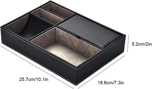 Miniatura 2 de Wisecoco Organizador de escritorio de piel sintética, organizador de escritorio, artículos de oficina de negocios, caja de almacenamiento con 5