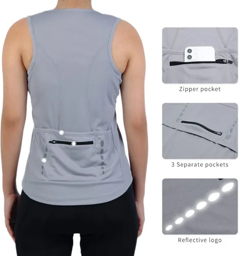 Miniatura 14 de Camiseta sin mangas de ciclismo con espalda cruzada para mujer, para interiores y exteriores, con bolsillos