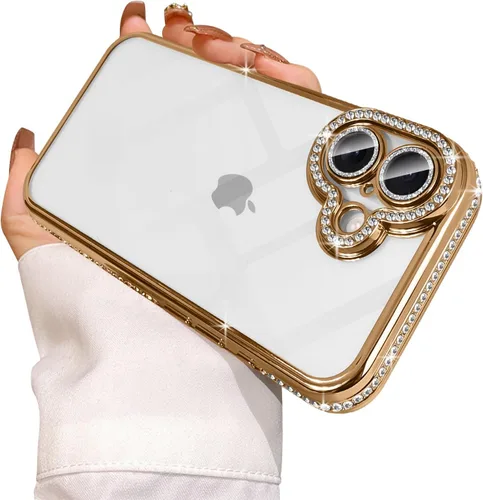 Miniatura 18 de Funda compatible con iPhone 11 Pro Max con protector de lente de cámara de diamante con purpurina, bonita funda de cristal transparente a prueba