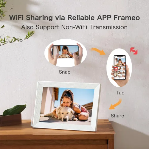 Miniatura 4 de Portarretratos digital WiFi con Frameo, 10.1 pulgadas, 1280 x 800 IPS, 32 GB, rotación automática, comparte video e imagen, regalo de cumpleaños