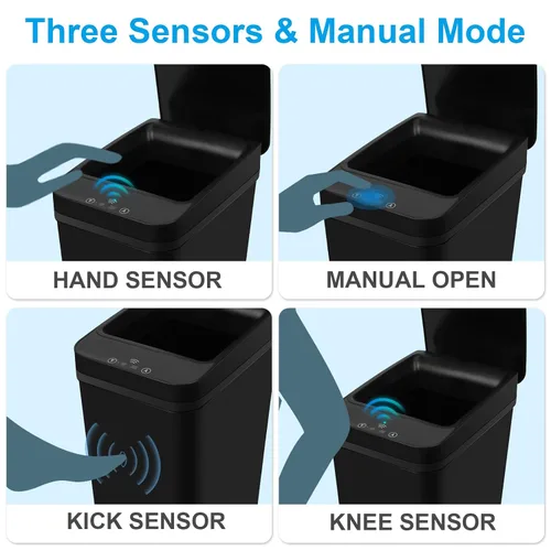 Miniatura 4 de Paquete de 2 cubos de basura para baño, papelero inteligente sin contacto, papelero automático con sensor de movimiento y tapa, cubo de basura