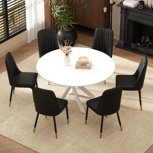Miniatura 40 de RGZ Juego de mesa de comedor redonda negra de mediados de siglo para 2, mesa de cocina pequeña de madera circular de 36 pulgadas y 2 sillas
