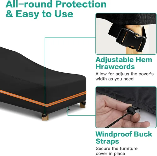 Miniatura 2 de Waterproof Garden Sunbed Cover,Heavy Duty 600D Oxford Fabric Windproof Outdoor Sun Lounger Covers Anti-UV Patio Sunbed Lounger
