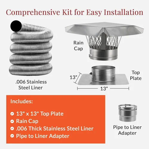 Miniatura 4 de Fireside Chimney Supply FireFlex 316Ti kit de accesorio interior de conducto de chimenea flexible