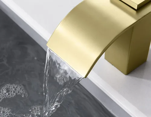 Miniatura 5 de SUMERAIN Grifo de bañera romana de dos manijas 3 agujero cascada grifo de bañera oro cepillado con válvula
