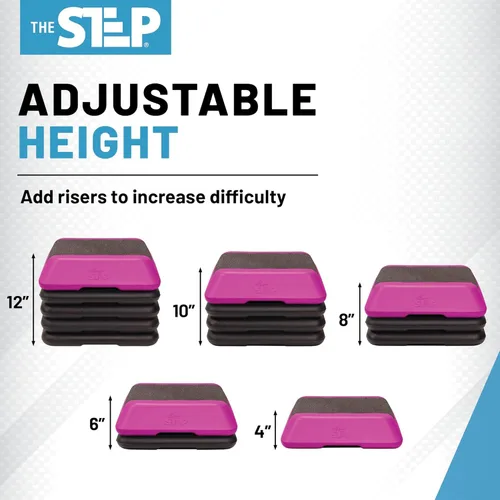 Miniatura 5 de The Step Plataforma aeróbica ajustable de paso alto con 4 elevadores, equipo de entrenamiento de gimnasio en casa, equipo de ejercicio de fitness