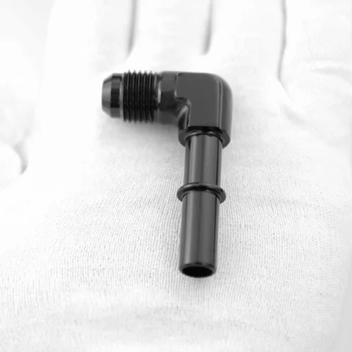 Miniatura 7 de KRD PERFORAMANCE 3/8 SAE Conexión rápida a 6AN Macho Push On EFI Manguera de línea de combustible de 90 grados Adaptador de montaje Conector