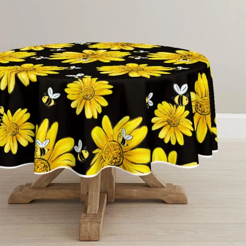 Miniatura 8 de Horaldaily Mantel de verano de 52 x 70 pulgadas, diseño de girasol amarillo, abejorro, negro, otoño, lavable, para fiesta, picnic, decoración de cena