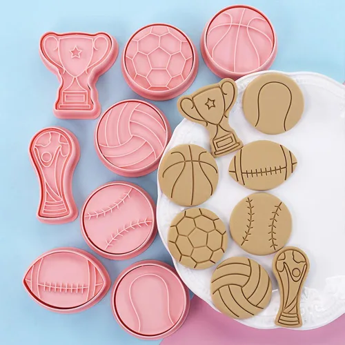 Miniatura 2 de Juego de cortadores de galletas con forma de bola, 8 piezas de fútbol 3D, baloncesto, béisbol, voleibol, fútbol, tenis, cortadores de galletas