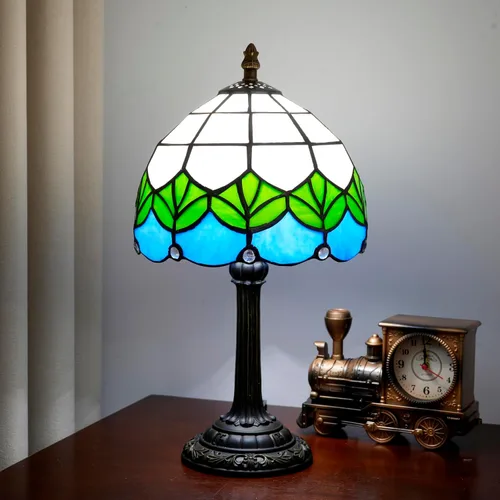Miniatura 15 de Tiffany - Lámpara de mesa con vitrales de 12 pulgadas, hoja de uva verde, estilo Tiffany, lámpara vintage Nouveau para dormitorio, sala de estar