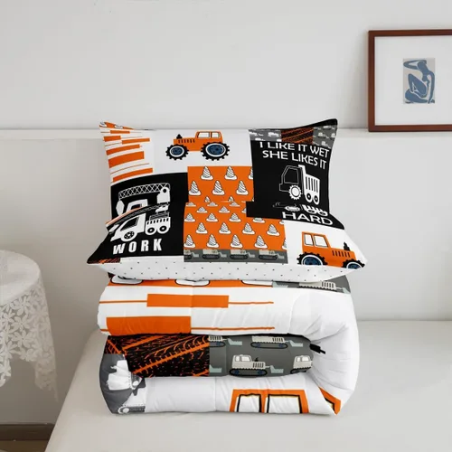 Miniatura 4 de Feelyou Juego de ropa de cama de tractor, edredón de excavadora, juego de edredón de automóvil de dibujos animados para niños, juego de edredón