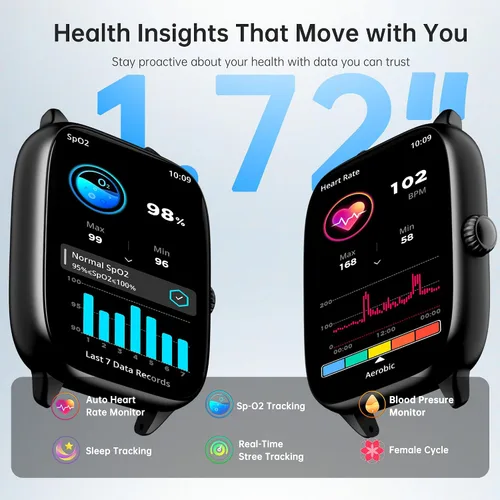 Miniatura 3 de Sunorshop Rastreador de actividad física para responder/hacer llamadas, reloj inteligente con presión arterial, oxígeno en sangre, monitor