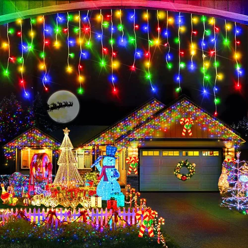 Miniatura 8 de Luces de Navidad para exteriores, 49 pies, 480 luces LED para exteriores, 90 tiras de luces de carámbano con 8 modos, temporizador impermeable