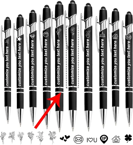 Bolígrafos personalizados personalizados con nombre de flor de nacimiento a granel, bolígrafo grabado personalizado con lápiz capacitivo, logotipo